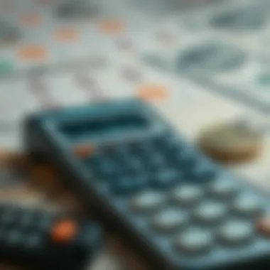 Tools for Currency Conversion A financial calculator with currency symbols in the background