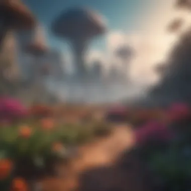 Exploring the Beauty of Alien Ecosystems A vibrant alien landscape filled with exotic flora and fauna