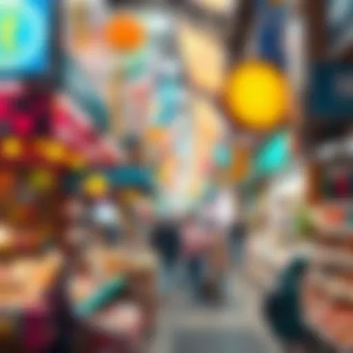 Vibrant NFT Marketplace An artistic representation of a vibrant NFT marketplace showcasing diverse digital art styles