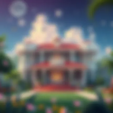 Stunning Digital Mansion in Virtual Realm A stunning digital mansion showcased in a vibrant virtual environment