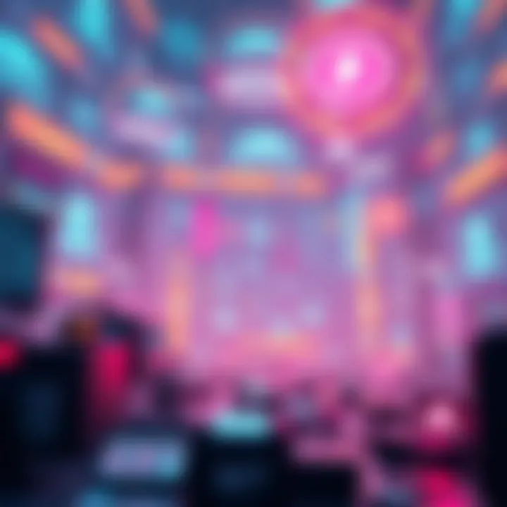 Innovative Platforms Leading the No-Fee Movement A futuristic scene depicting various NFT platforms that operate without transaction fees, emphasizing technology and innovation.