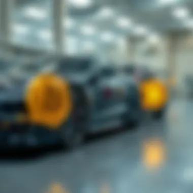 Cryptocurrency symbols merging with automotive technology