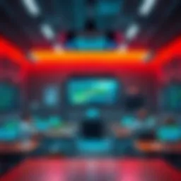 A futuristic classroom utilizing VR technology for immersive learning experiences.