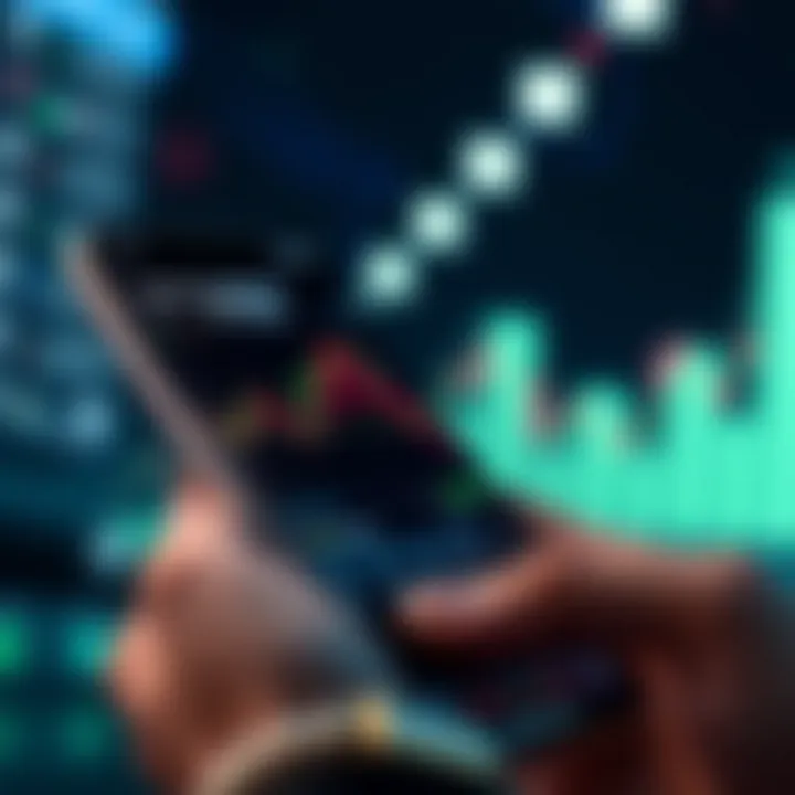 Cryptocurrency Trading App Interface A close-up of a smartphone displaying a cryptocurrency trading app