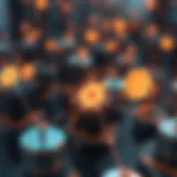 A digital representation of blockchain technology with interconnected nodes and data blocks.