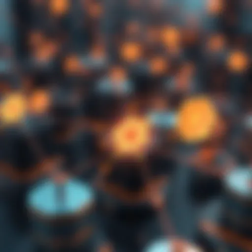 A digital representation of blockchain technology with interconnected nodes and data blocks.