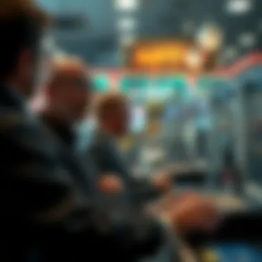 Investors and NFT Market Trends Investors analyzing NFT trends in a digital marketplace