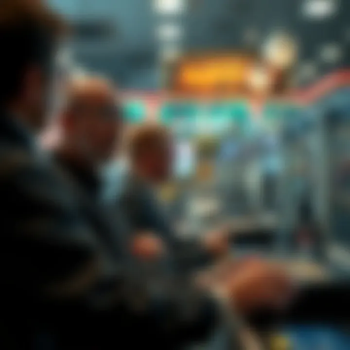 Investors and NFT Market Trends Investors analyzing NFT trends in a digital marketplace