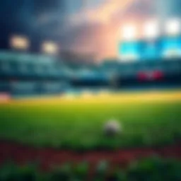 Illustration of a baseball field with cryptocurrency symbols