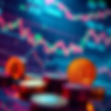 Market Dynamics of NFT Investing An abstract representation of market dynamics in NFT trading, featuring fluctuating graphs and coins.