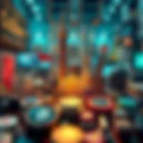 A detailed illustration depicting various types of NFTs, showcasing digital art, music, and collectibles.