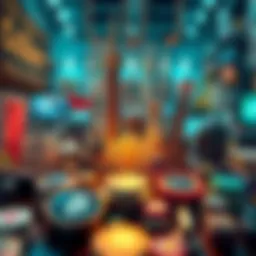 A detailed illustration depicting various types of NFTs, showcasing digital art, music, and collectibles.