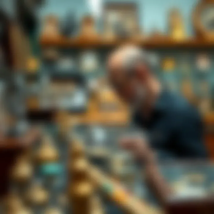 Curated Collections: The Art of Displaying and Valuing Collectibles A collector examining valuable items in a well-organized display