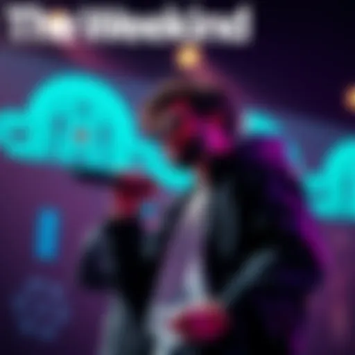 The Weeknd's Artistic Fusion with Digital Assets The Weeknd performing on stage with digital art in the background