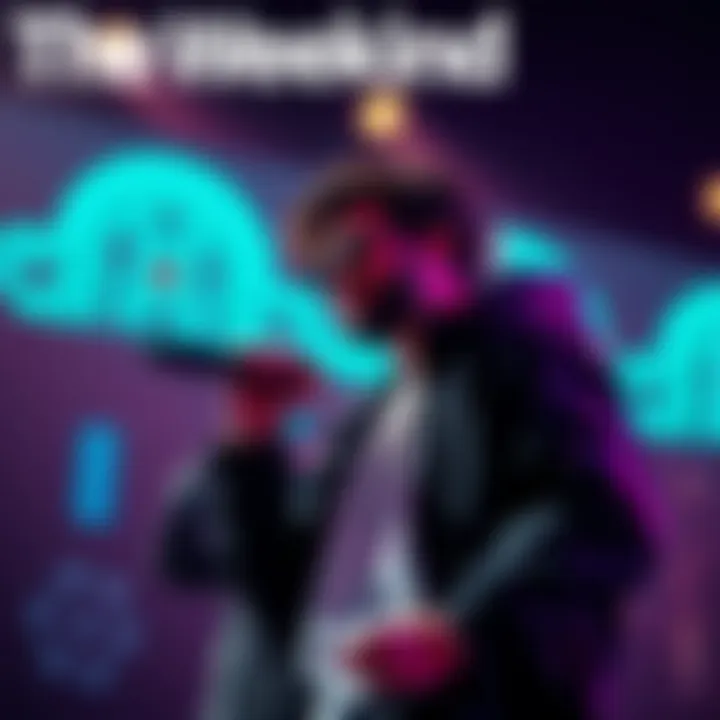 The Weeknd's Artistic Fusion with Digital Assets The Weeknd performing on stage with digital art in the background