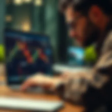 Trader Reviewing News Alerts A close-up of a trader reviewing news alerts on a laptop screen