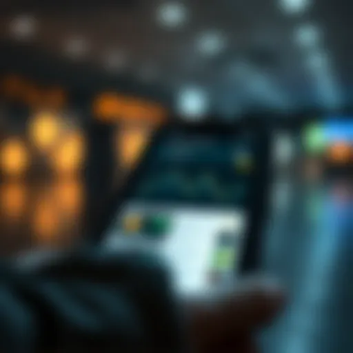 Cryptocurrency Trading News App Interface A sleek smartphone displaying a cryptocurrency trading news app interface