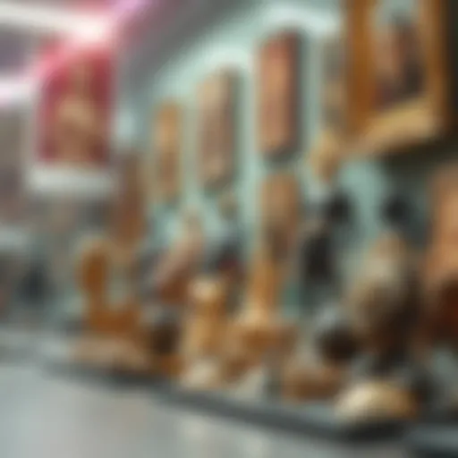 An artistic representation of various NFTs in a digital gallery setting